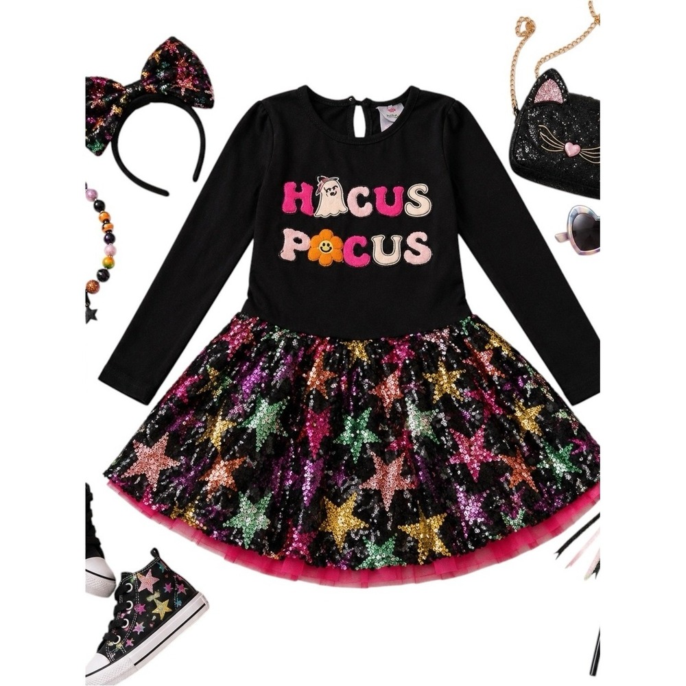 Counting Daisies Hocus Pocus Sequin Star Tutu Dress Girls Halloween Costume 6X